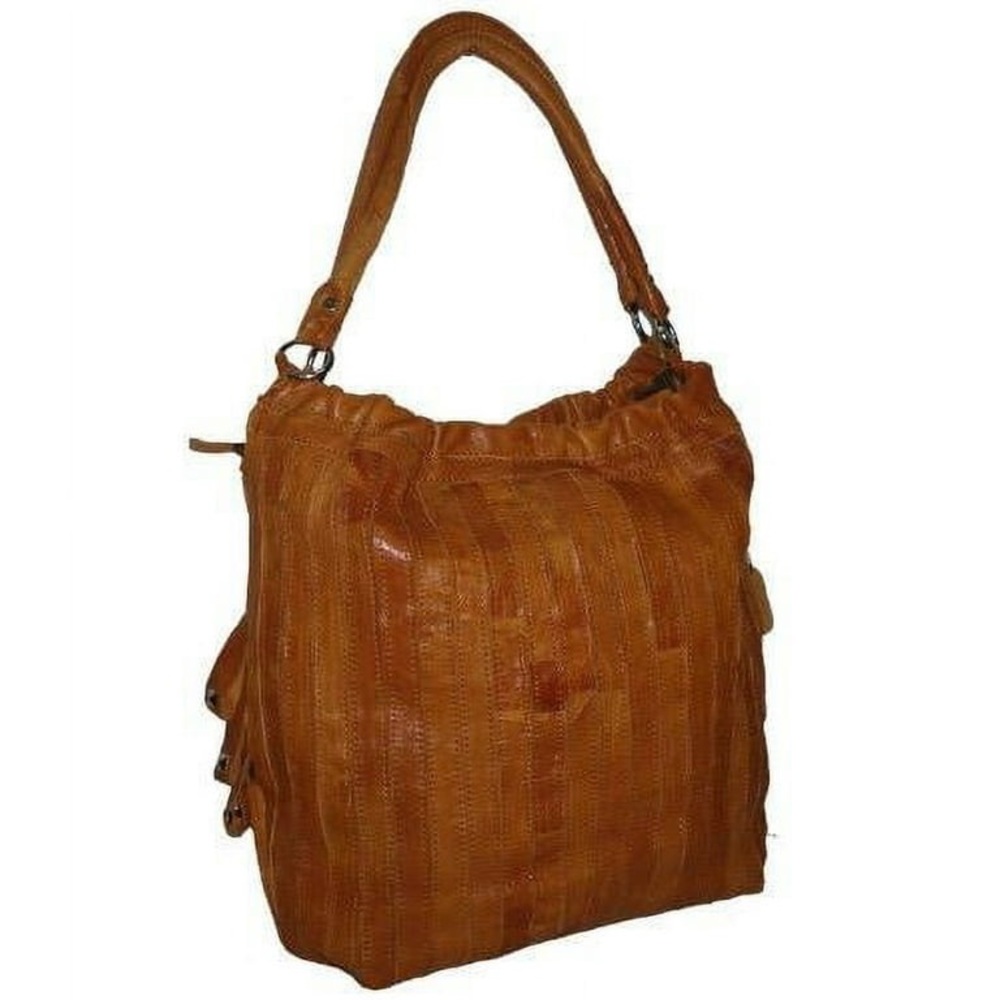 Amerileather Tan Leather Studded Tutu Hobo Handbag - Picture 2 of 9